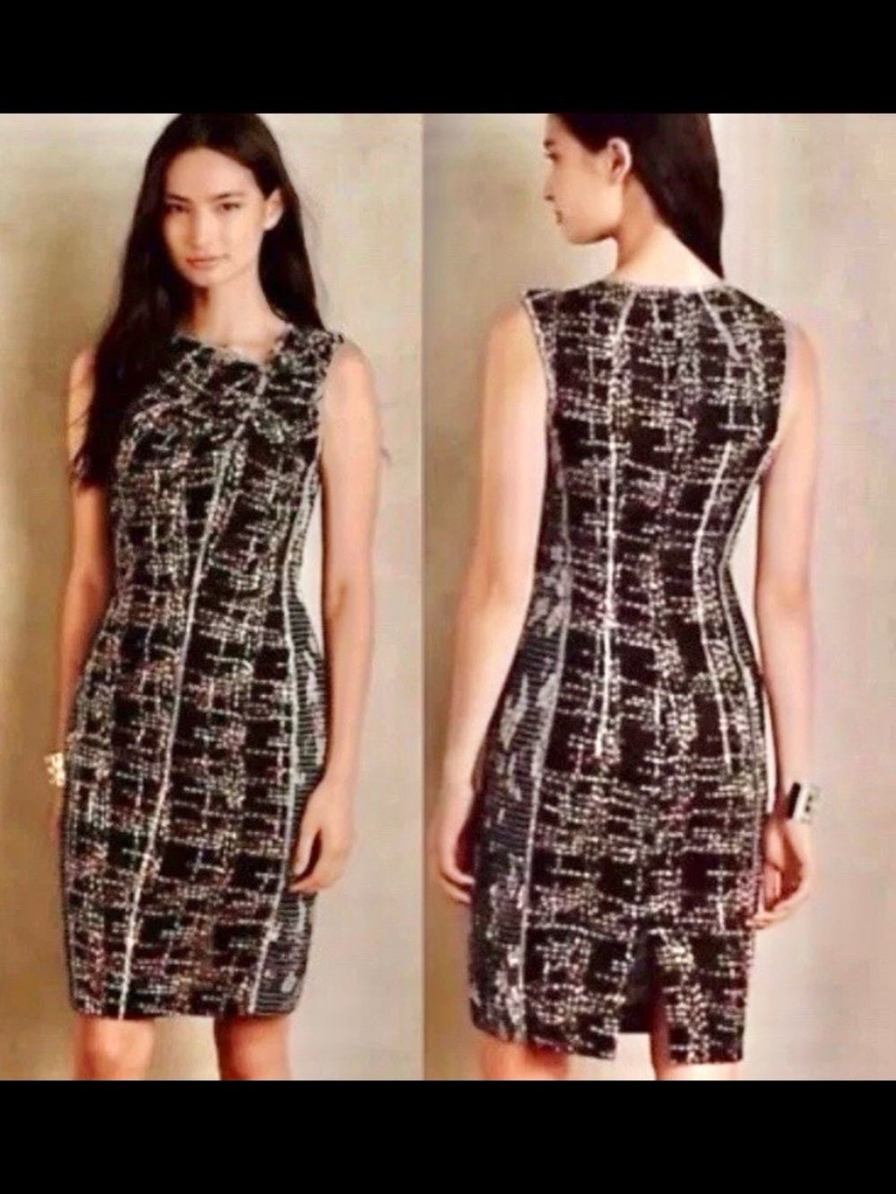 Byron Lars Black & White Tweed Midi Sheath Dress